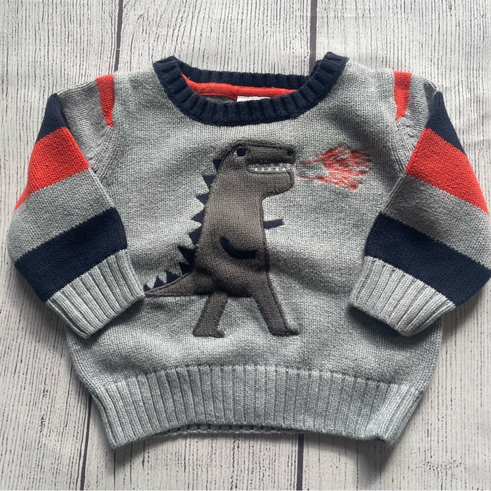 Gymboree Grey T-Rex Sweater Size 6-12 months